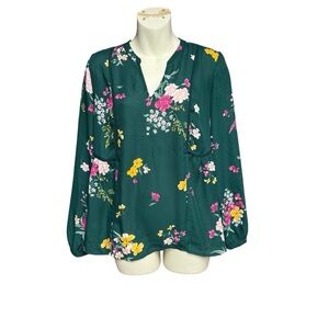 Old Navy size small Green Floral Relaxed Blouse with Mandarin Collar
